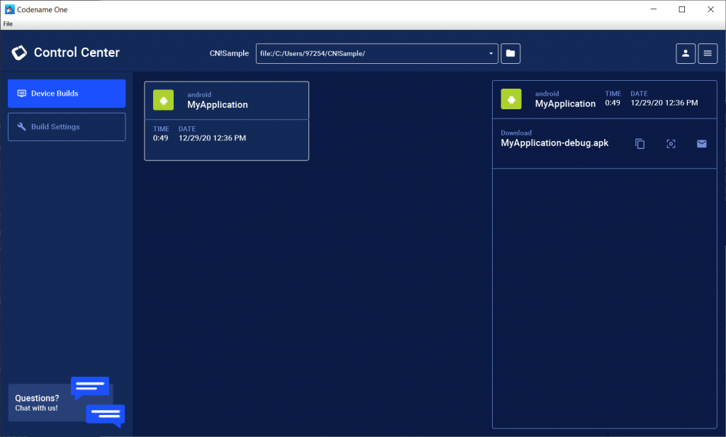 Codename One Control Center Desktop App